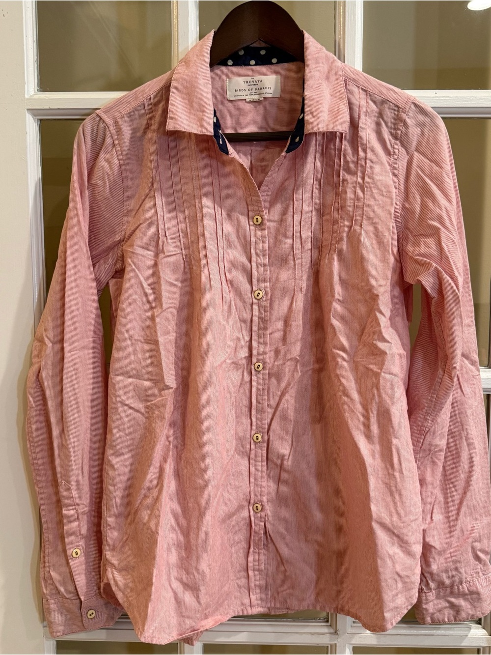 Trovata Birds of Paradis Red and White Thin Stripe Long Sleeve Button Down Med